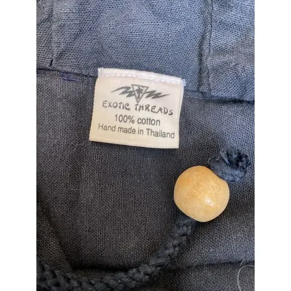 Vintage Baja Poncho Hoodie M Blanket Pullover Hippie Festival India Thailand - Picture 11 of 16